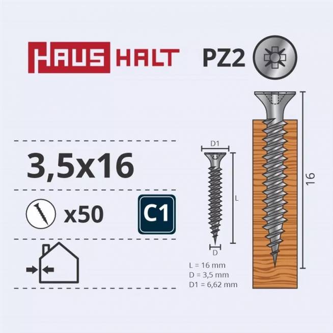 Medsraigtis Haushalt, 3.5 x 16 mm, balta, 50 vnt.