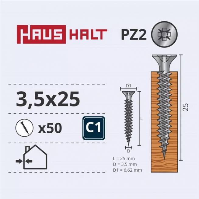 Medsraigtis Haushalt, 3.5 x 25 mm, balta, 50 vnt.