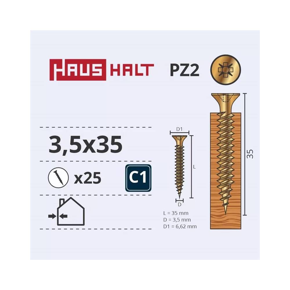 Medsraigtis Haushalt PZ2, 3.5 x 35 mm, geltona, 25 vnt.