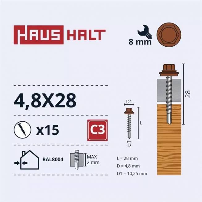 Savisriegis Haushalt, 4.8 mm x 28 mm, 15 vnt.