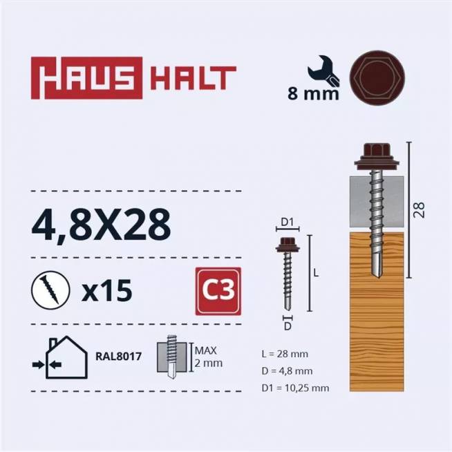 Savisriegis Haushalt, 4.8 mm x 28 mm, 15 vnt.