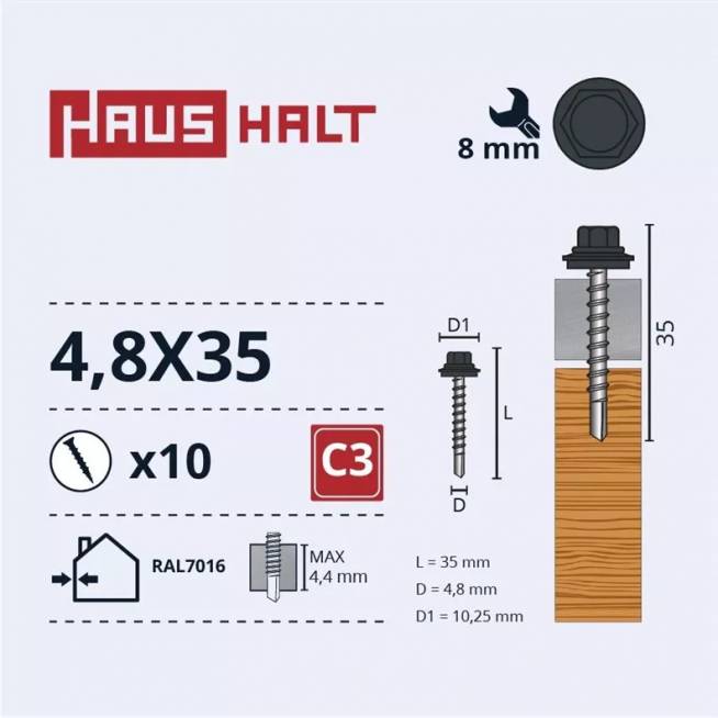 Savisriegis Haushalt, 4.8 mm x 35 mm, 10 vnt.