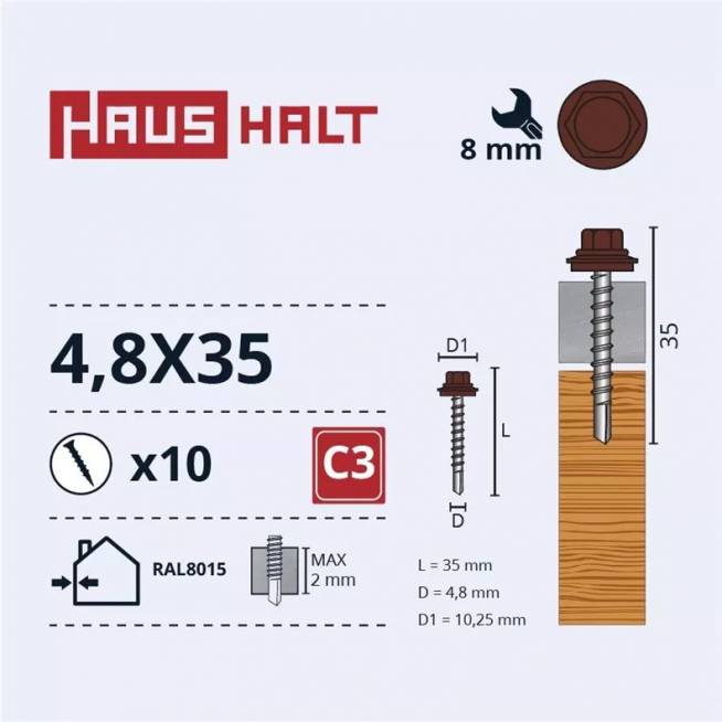 Savisriegis Haushalt, 4.8 mm x 35 mm, 10 vnt.