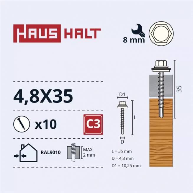 Savisriegis Haushalt, 4.8 mm x 35 mm, 10 vnt.