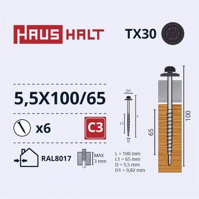 Savisriegis Haushalt, 5.5 mm x 100 mm, 6 vnt.