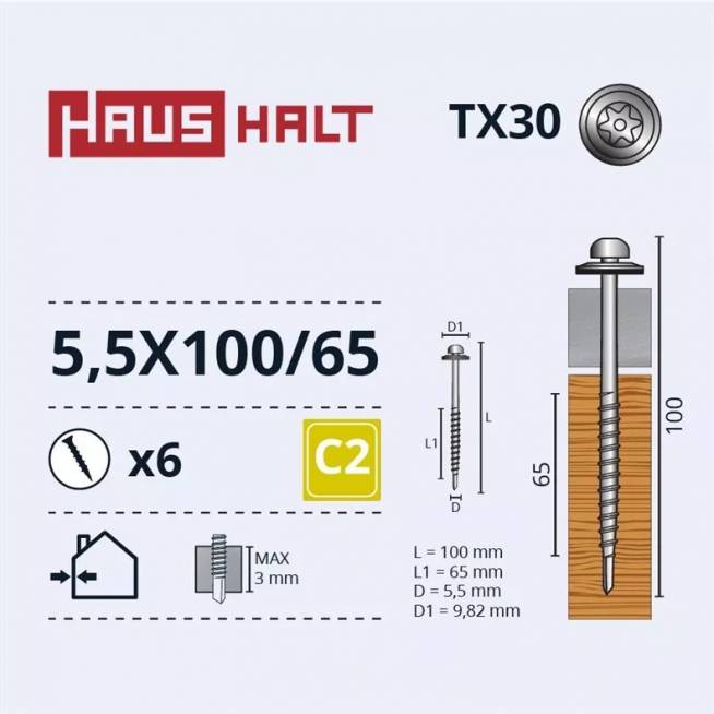 Savisriegis Haushalt, 5.5 mm x 100 mm, 6 vnt.