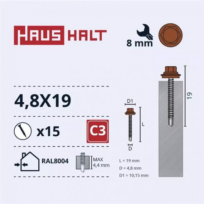 Savisriegis Haushalt, 4.8 mm x 19 mm, 15 vnt.