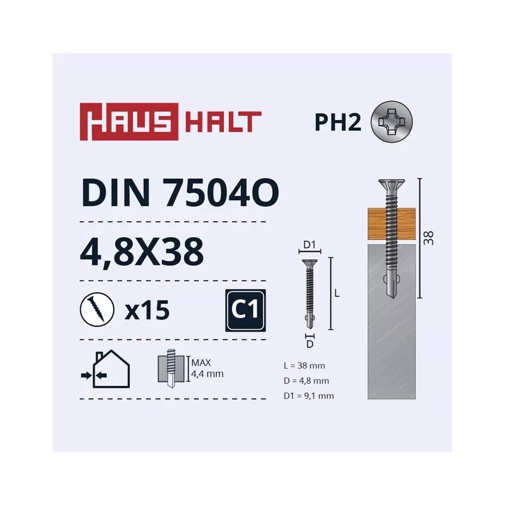 Savisriegis Haushalt DIN 7504O, 4.8 mm x 38 mm, 15 vnt.