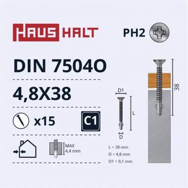 Savisriegis Haushalt DIN 7504O, 4.8 mm x 38 mm, 15 vnt.