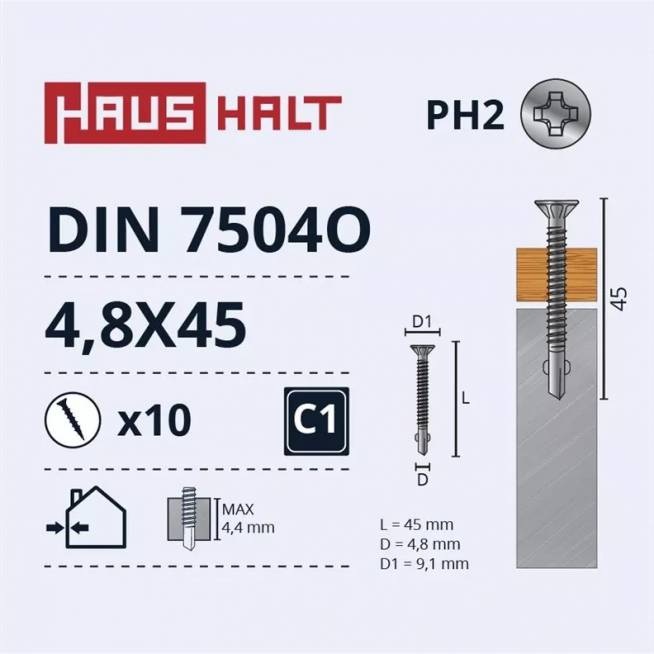 Savisriegis Haushalt DIN 7504O, 4.8 mm x 45 mm, 10 vnt.