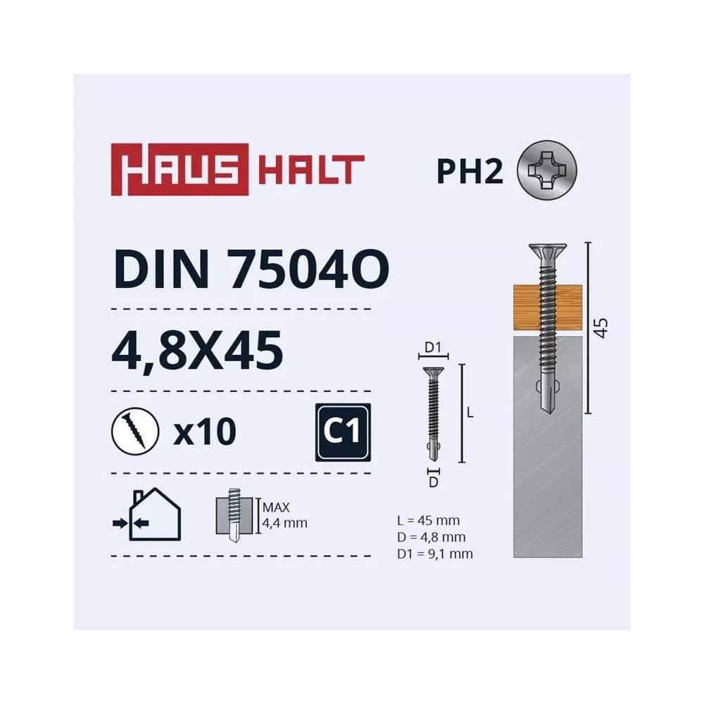 Savisriegis Haushalt DIN 7504O, 4.8 mm x 45 mm, 10 vnt.