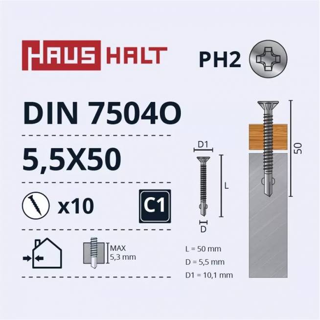 Savisriegis Haushalt, 5.5 mm x 50 mm, 10 vnt.