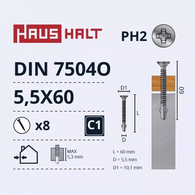 Savisriegis Haushalt DIN 7504O, 5.5 mm x 60 mm, 8 vnt.