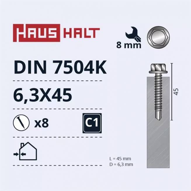 Savisriegis Haushalt, 6.3 mm x 45 mm, 8 vnt.