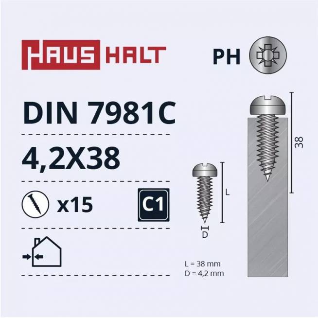 Savisriegis Haushalt DIN 7981C, 4.2 mm x 38 mm, 15 vnt.