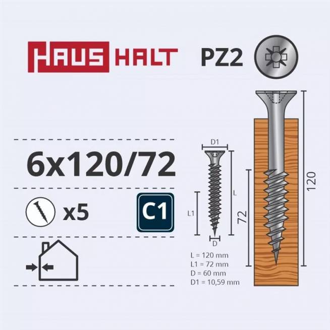 Medsraigtis Haushalt, 6 x 120 mm, balta, 5 vnt.