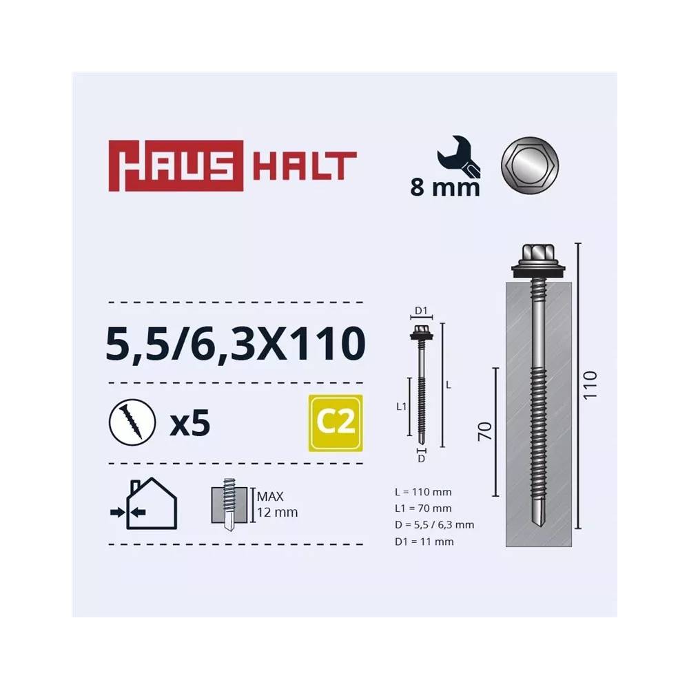 Savisriegis Haushalt DIN 7504K, 6.3 mm x 110 mm, 5 vnt.