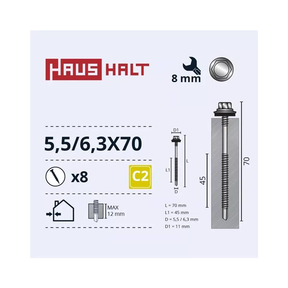 Savisriegis Haushalt, 6.3 mm x 70 mm, 8 vnt.