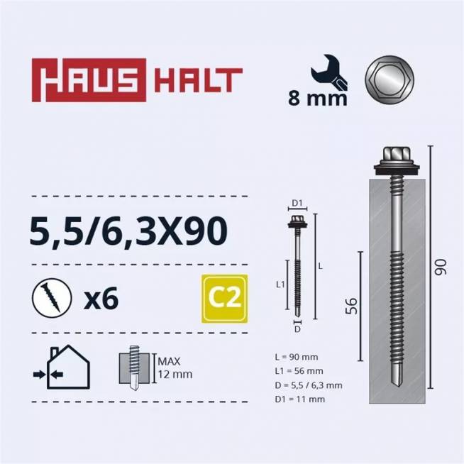 Savisriegis Haushalt, 6.3 mm x 90 mm, 6 vnt.