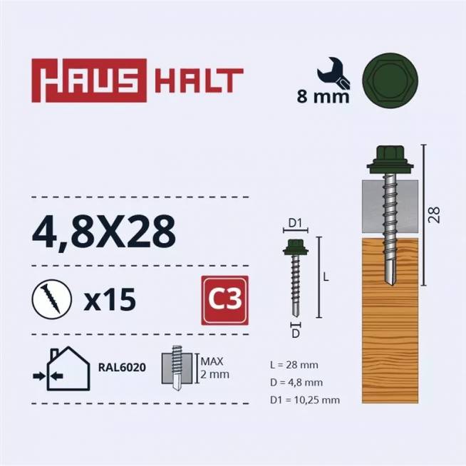 Savisriegis Haushalt, 4.8 mm x 28 mm, 15 vnt.