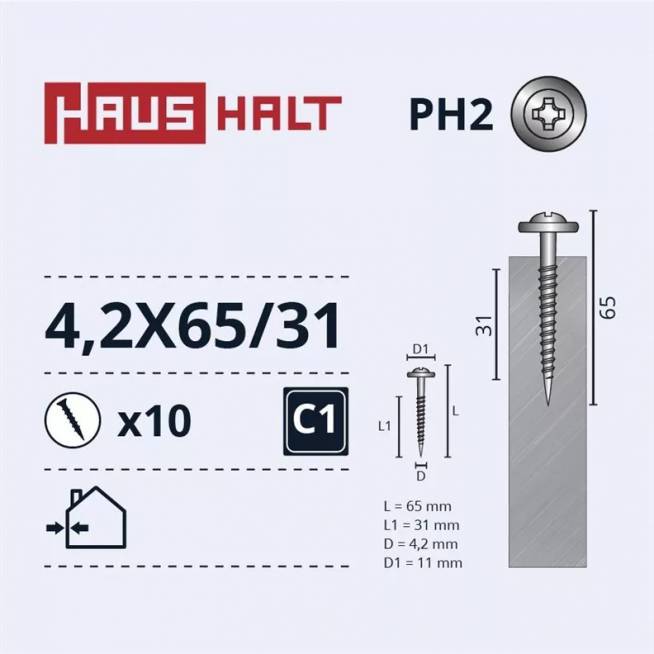 Savisriegis Haushalt DIN 14566, 4.2 mm x 65 mm/31 mm, 10 vnt.