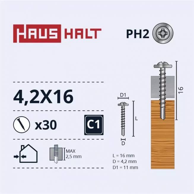 Savisriegis Haushalt DIN 14566, 4.2 mm x 16 mm, 30 vnt.