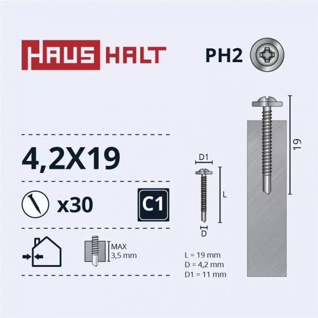 Savisriegis Haushalt DIN 14566, 4.2 mm x 19 mm, 30 vnt.