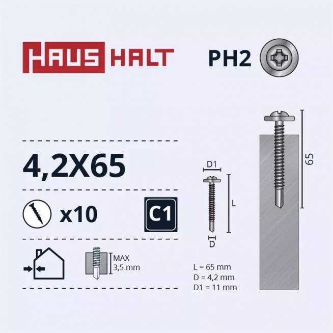 Savisriegis Haushalt, 4.2 mm x 65 mm, 10 vnt.