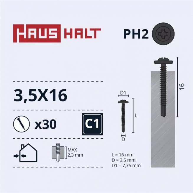 Savisriegis Haushalt DIN 14566, 3.5 mm x 16 mm, 30 vnt.