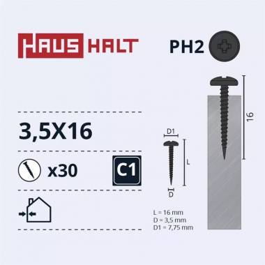 Savisriegis Haushalt, 3.5 mm x 16 mm, 30 vnt.