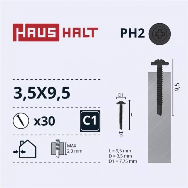 Savisriegis Haushalt DIN 7981C, 3.5 mm x 9.5 mm, 30 vnt.