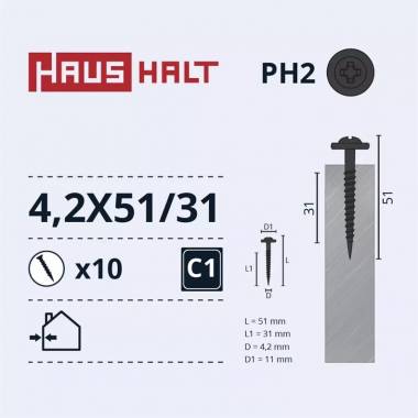 Savisriegis Haushalt DIN 14566, 4.2 mm x 51 mm/31 mm, 10 vnt.