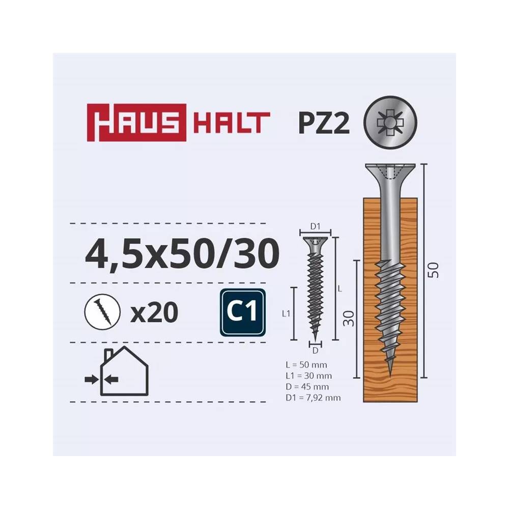 Medsraigtis Haushalt PZ2, 4.5 x 50 mm/30 mm, balta, 20 vnt.