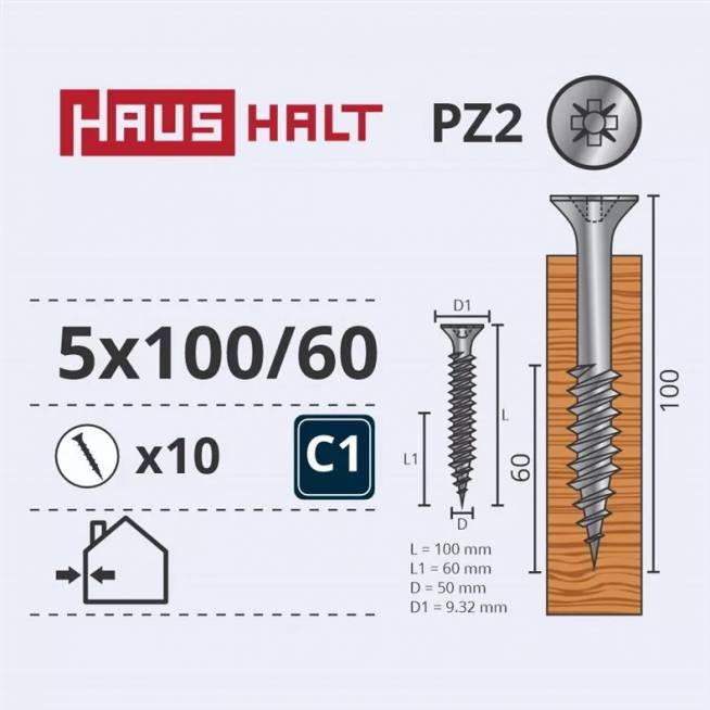 Medsraigtis Haushalt, 5 x 100 mm, balta, 10 vnt.