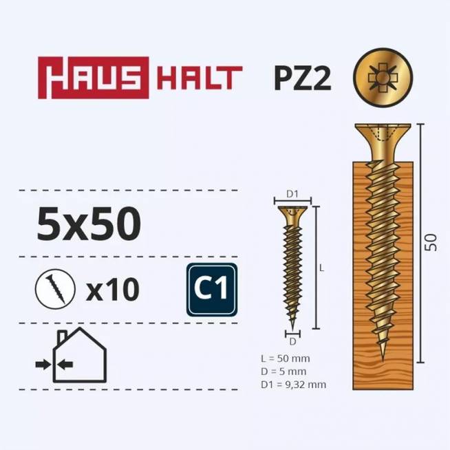 Medsraigtis Haushalt PZ2, ZN, 5 x 50 mm, geltona, 10 vnt.