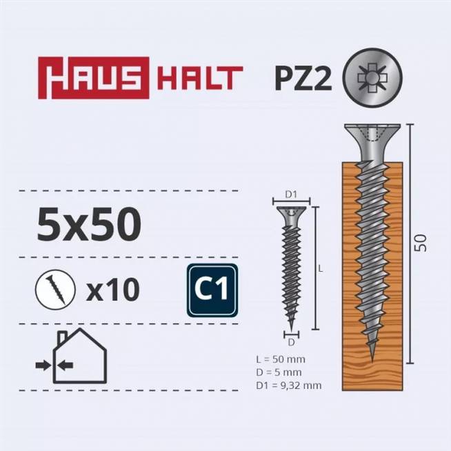 Medsraigtis Haushalt PZ2, ZN, 5 x 50 mm, balta, 10 vnt.