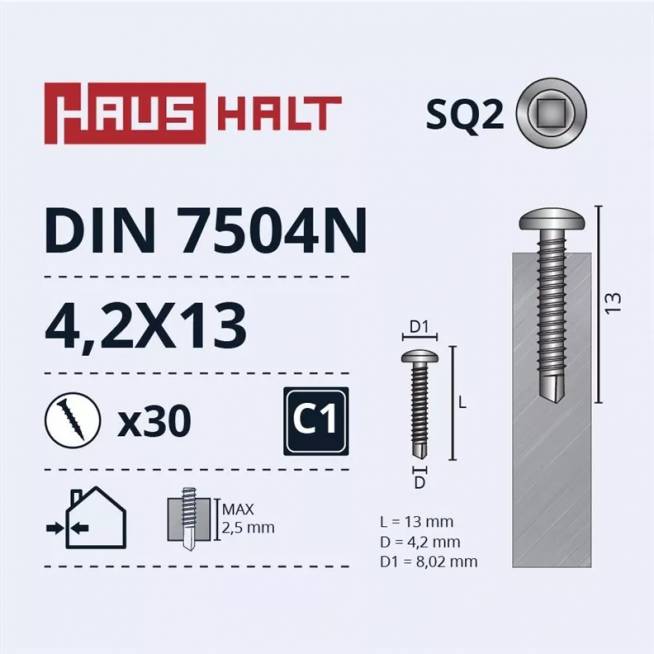 Savisriegis Haushalt DIN 7504N, 4.2 mm x 13 mm, 30 vnt.