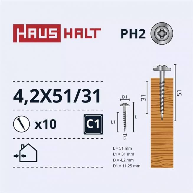 Savisriegis Haushalt DIN 14566, 4.2 mm x 51 mm/31 mm, 10 vnt.