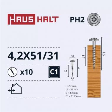 Savisriegis Haushalt DIN 14566, 4.2 mm x 51 mm/31 mm, 10 vnt.