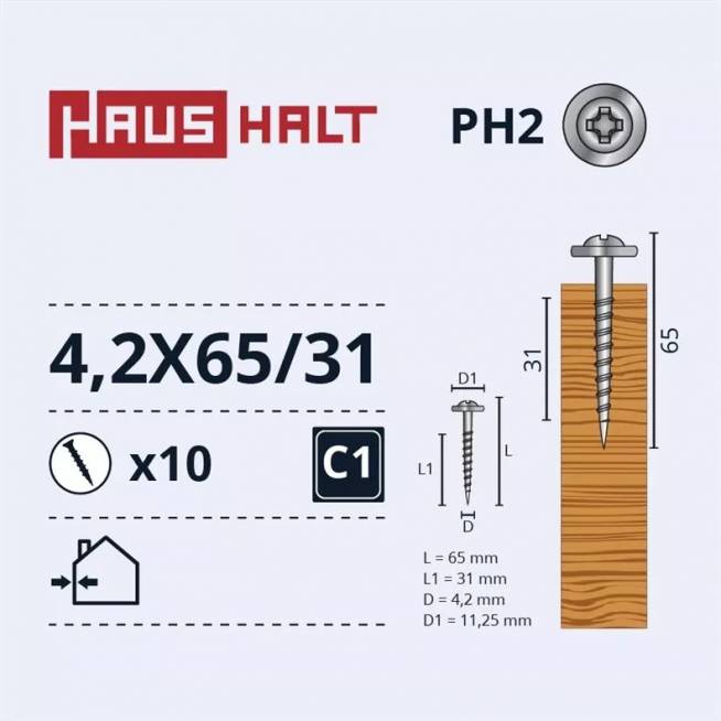 Savisriegis Haushalt, 4.2 mm x 65 mm, 10 vnt.