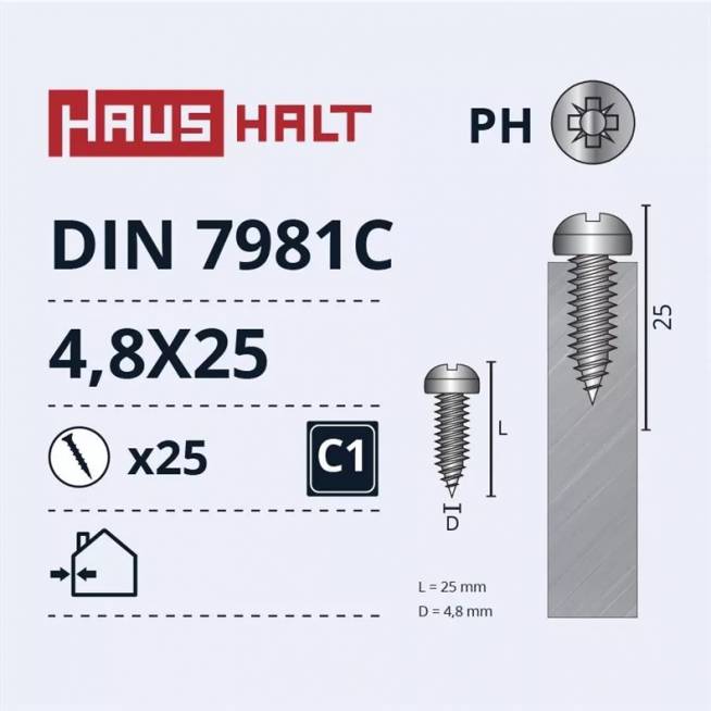 Savisriegis Haushalt DIN7981C, 4.8 mm x 25 mm, 25 vnt.