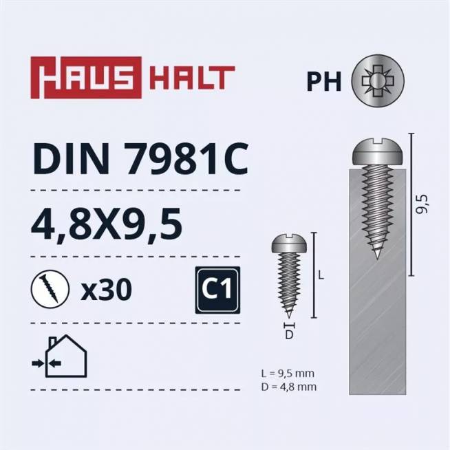 Savisriegis Haushalt DIN7981C, 4.8 mm x 9.5 mm, 30 vnt.