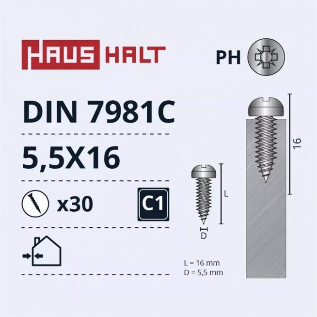 Savisriegis Haushalt, 5.5 mm x 16 mm, 30 vnt.