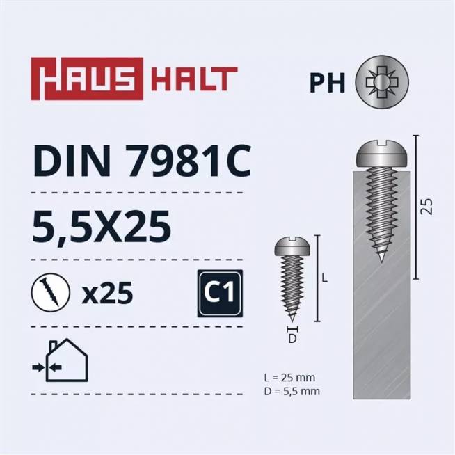 Savisriegis Haushalt, 5.5 mm x 25 mm, 25 vnt.