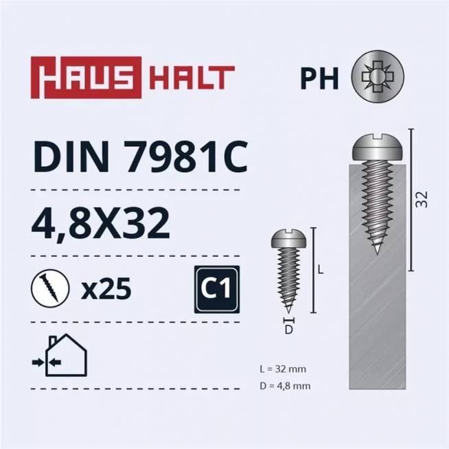 Savisriegis Haushalt DIN7981C, 4.8 mm x 32 mm, 25 vnt.