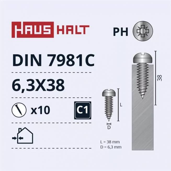 Savisriegis Haushalt, 6.3 mm x 38 mm, 10 vnt.