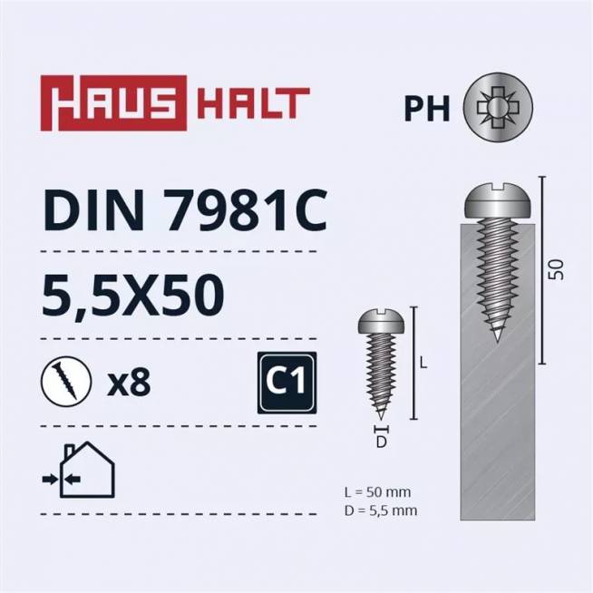 Savisriegis Haushalt DIN7981C, 5.5 mm x 50 mm, 8 vnt.