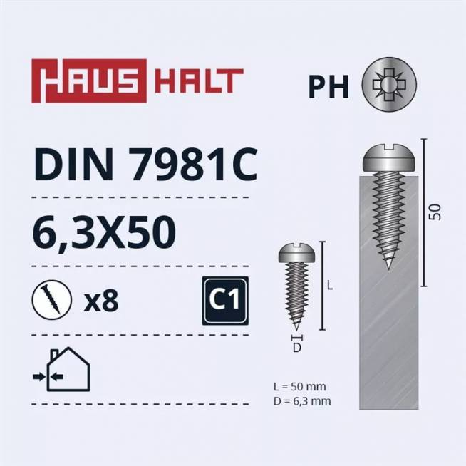 Savisriegis Haushalt, 6.3 mm x 50 mm, 8 vnt.