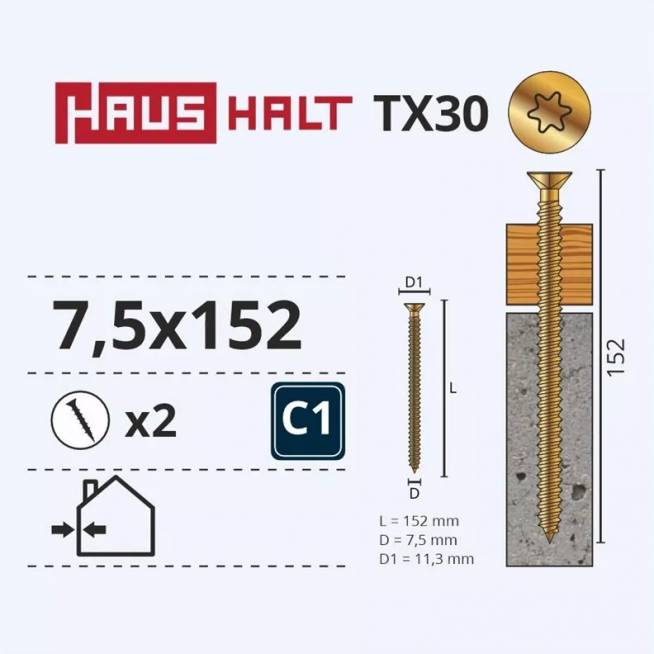 Medsraigtis rėmams Haushalt, 7.5x152 mm, 2 vnt.