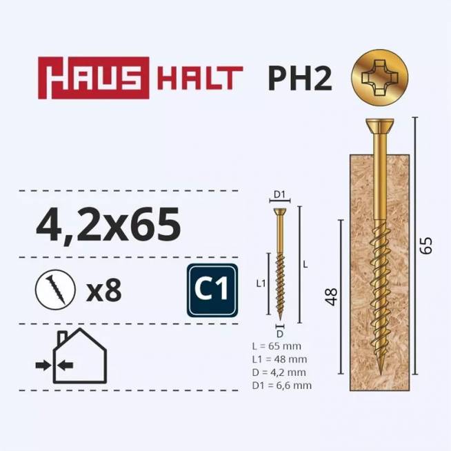 Medsraigtis Haushalt ZN, PH, 4.2 x 65 mm, geltona, 8 vnt.